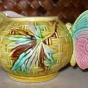 Basketweave and Bamboo tea cup with butterfly handle