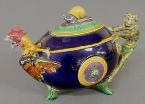 Minton monkey and cockerel teapot with snail finial