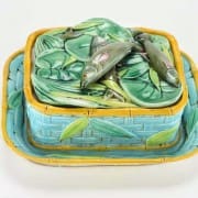 Pond lily and basketweave sardine box with fish finial