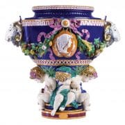 Minton monumental ram head vase by Carrier-Belleuse